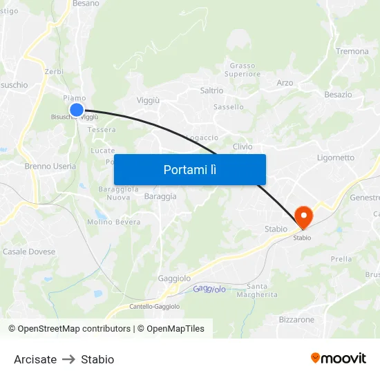 Arcisate to Stabio map