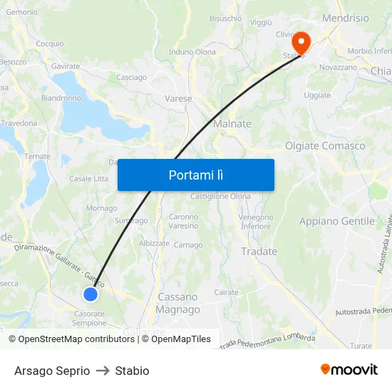 Arsago Seprio to Stabio map