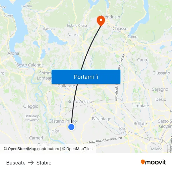 Buscate to Stabio map