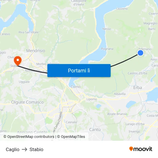 Caglio to Stabio map