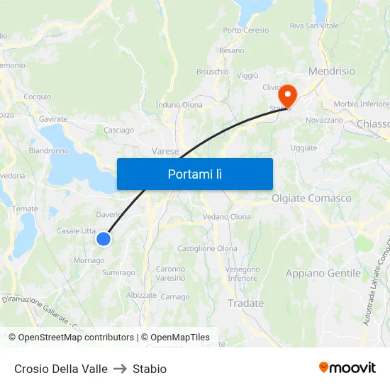 Crosio Della Valle to Stabio map