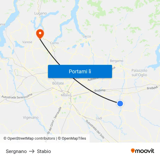 Sergnano to Stabio map