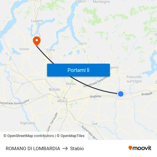 ROMANO DI LOMBARDIA to Stabio map