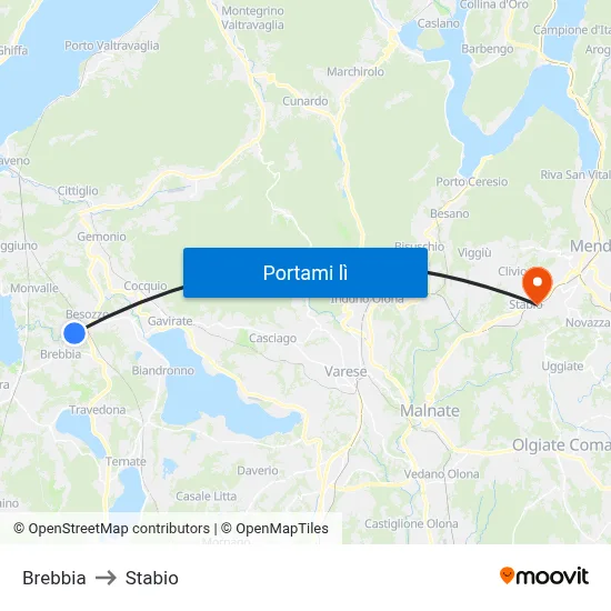Brebbia to Stabio map