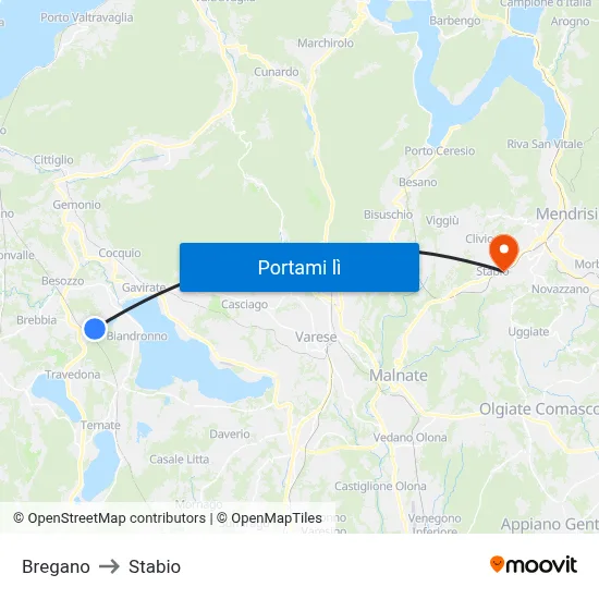 Bregano to Stabio map