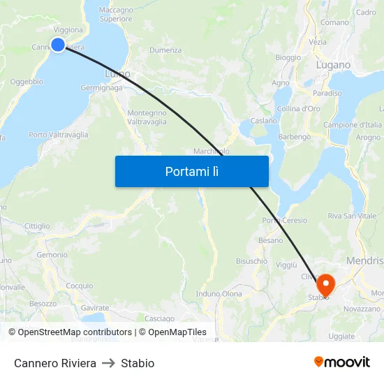 Cannero Riviera to Stabio map