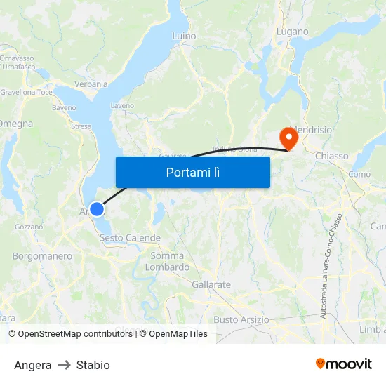 Angera to Stabio map