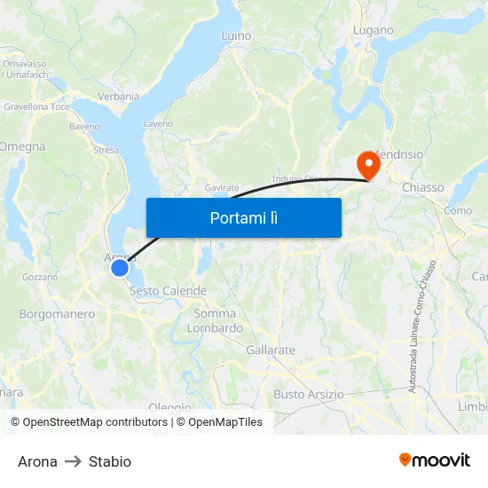 Arona to Stabio map