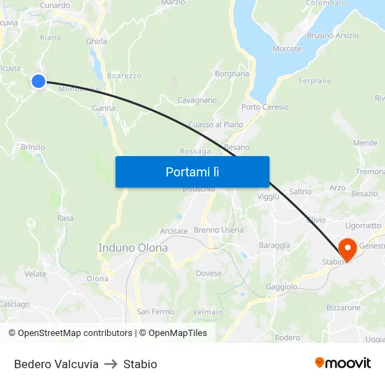 Bedero Valcuvia to Stabio map