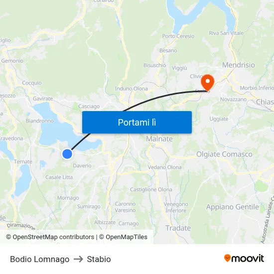 Bodio Lomnago to Stabio map
