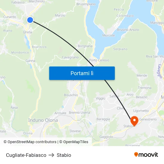 Cugliate-Fabiasco to Stabio map