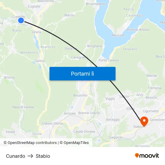 Cunardo to Stabio map