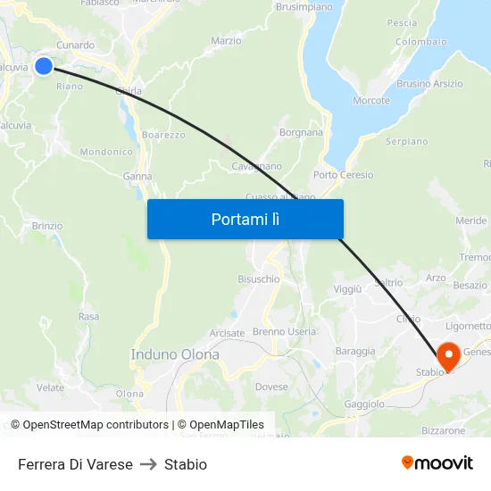Ferrera Di Varese to Stabio map