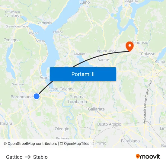 Gattico to Stabio map