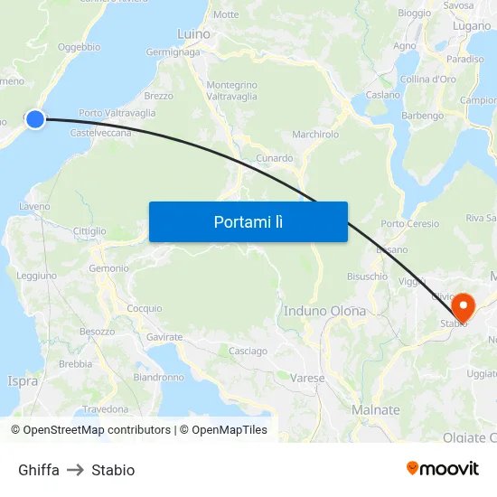 Ghiffa to Stabio map