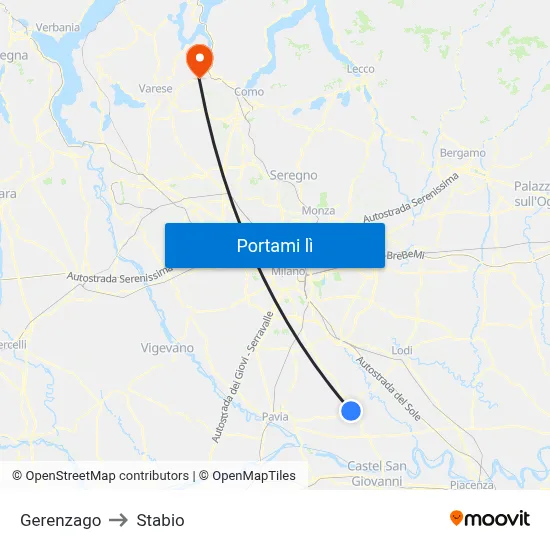 Gerenzago to Stabio map