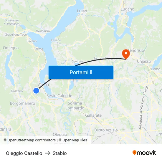 Oleggio Castello to Stabio map