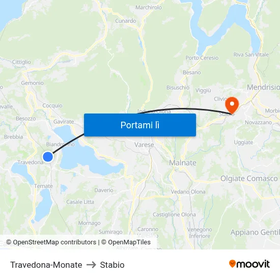 Travedona-Monate to Stabio map