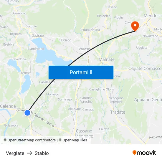 Vergiate to Stabio map
