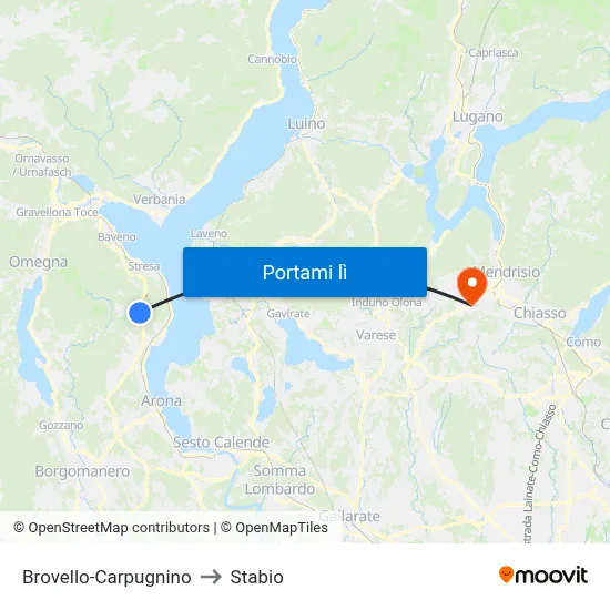 Brovello-Carpugnino to Stabio map