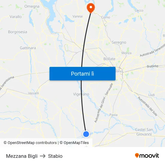 Mezzana Bigli to Stabio map