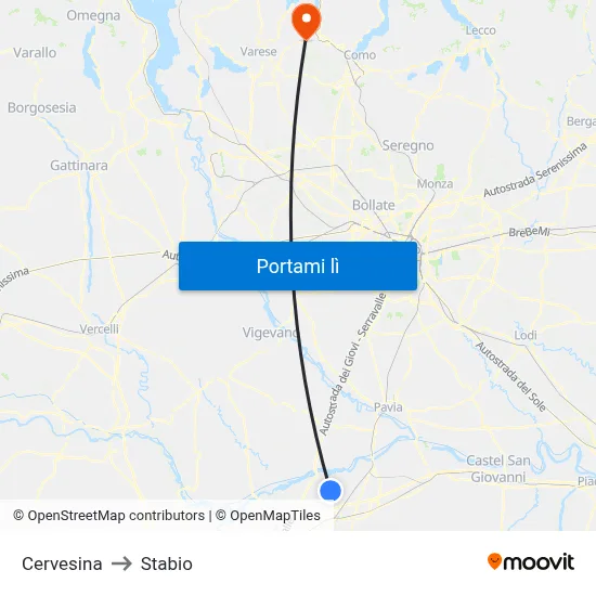 Cervesina to Stabio map