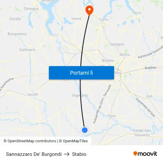 Sannazzaro De' Burgondi to Stabio map