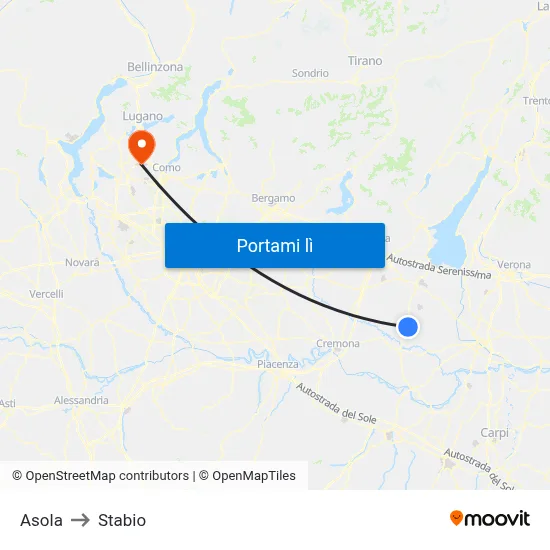 Asola to Stabio map