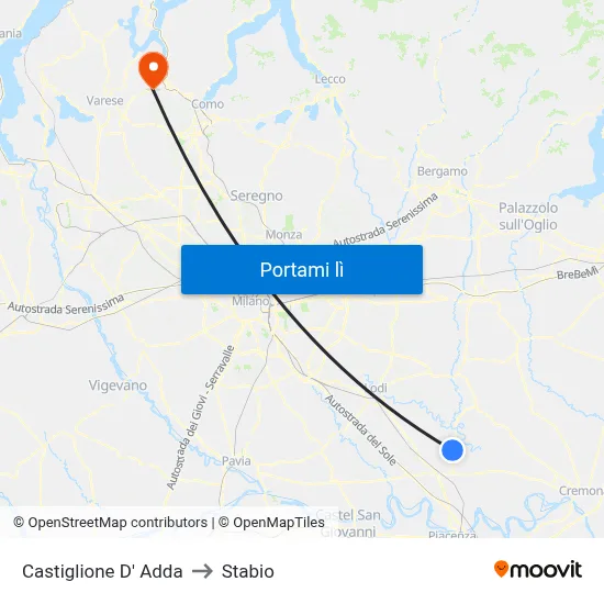 Castiglione D' Adda to Stabio map