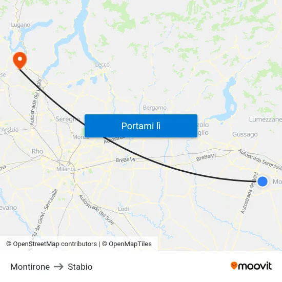 Montirone to Stabio map