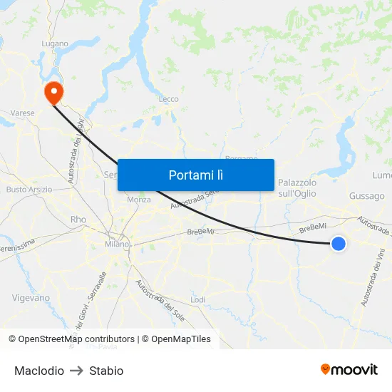 Maclodio to Stabio map
