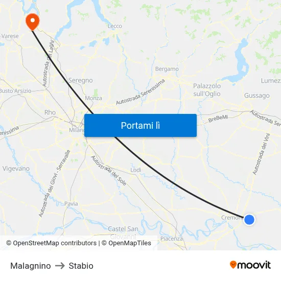 Malagnino to Stabio map