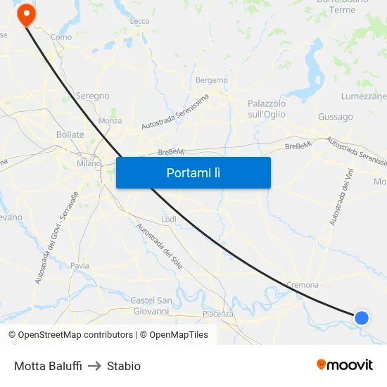Motta Baluffi to Stabio map
