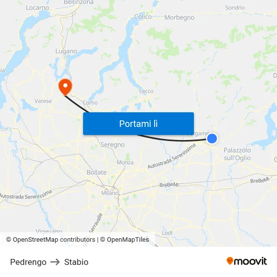 Pedrengo to Stabio map