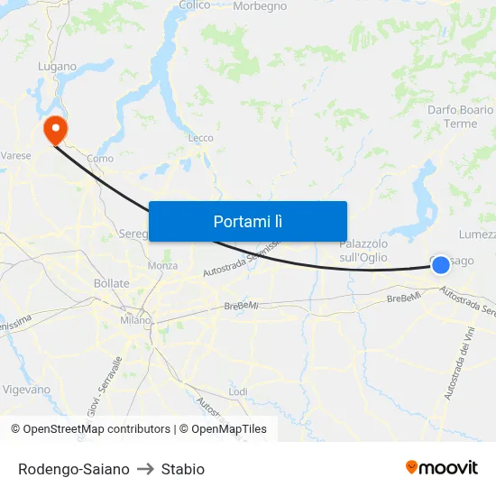 Rodengo-Saiano to Stabio map