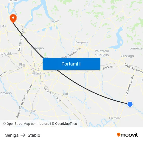 Seniga to Stabio map