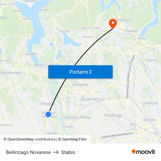 Bellinzago Novarese to Stabio map