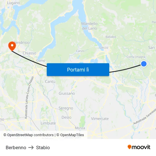 Berbenno to Stabio map