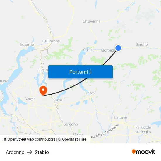 Ardenno to Stabio map