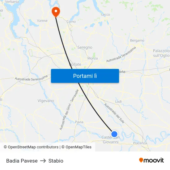 Badia Pavese to Stabio map