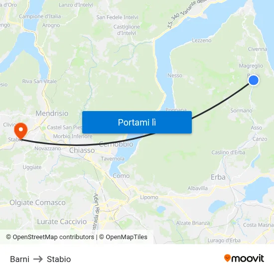 Barni to Stabio map