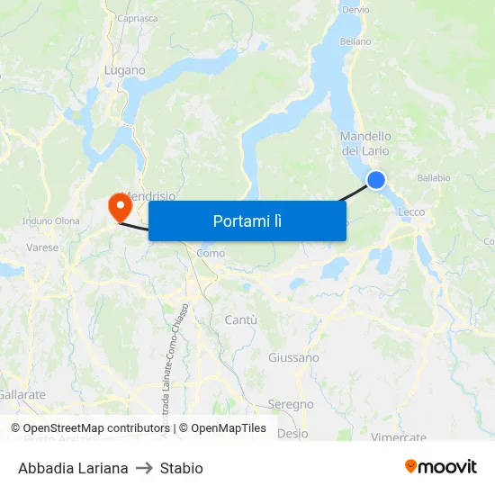 Abbadia Lariana to Stabio map