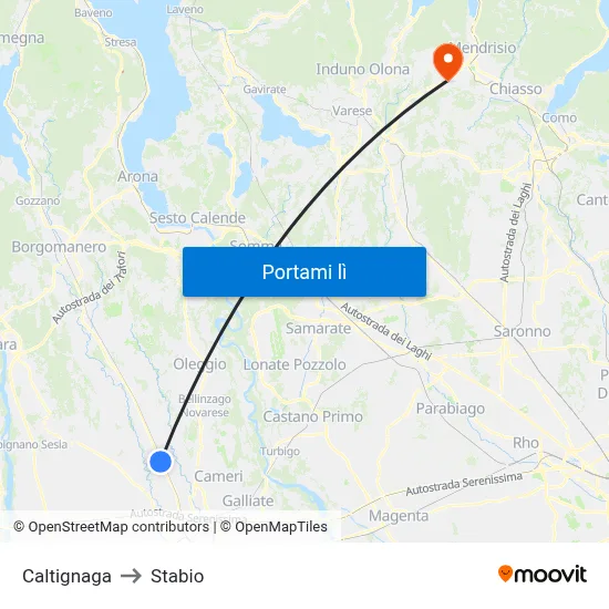 Caltignaga to Stabio map
