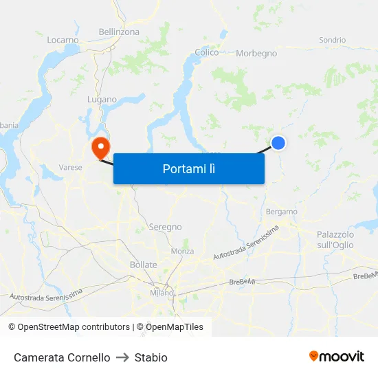 Camerata Cornello to Stabio map