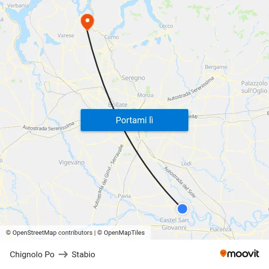 Chignolo Po to Stabio map