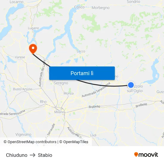 Chiuduno to Stabio map