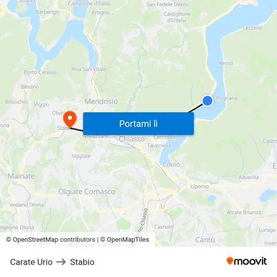 Carate Urio to Stabio map