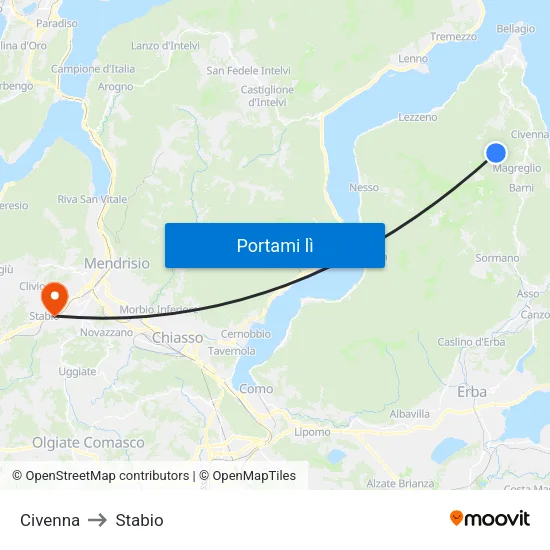 Civenna to Stabio map