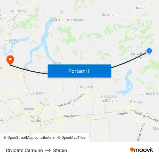 Cividate Camuno to Stabio map