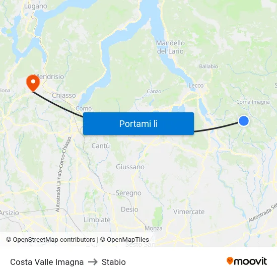 Costa Valle Imagna to Stabio map